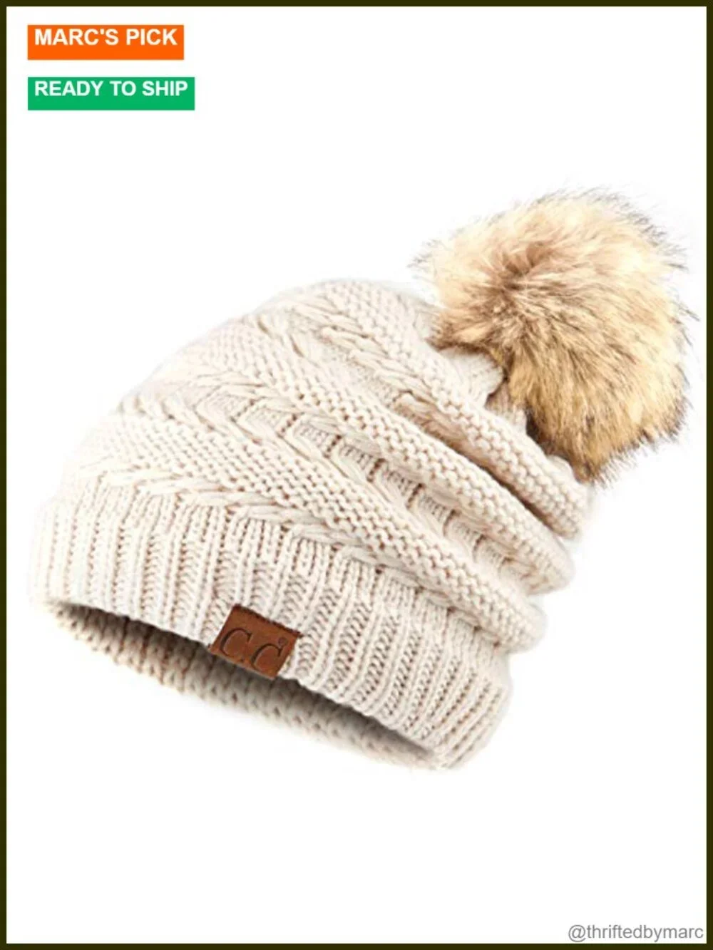 Classic Ribbed Knit Beanie with Faux Fur Pompom